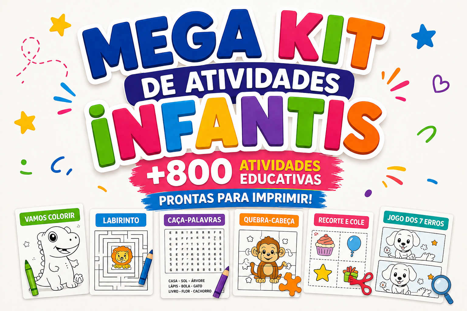 Mega Kit de Atividades Infantis com mais de 800 atividades educativas para imprimir